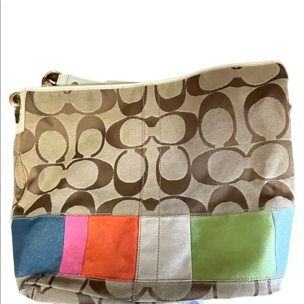 COACH multicolor Striped signature jacquard tote shoulder bag /
